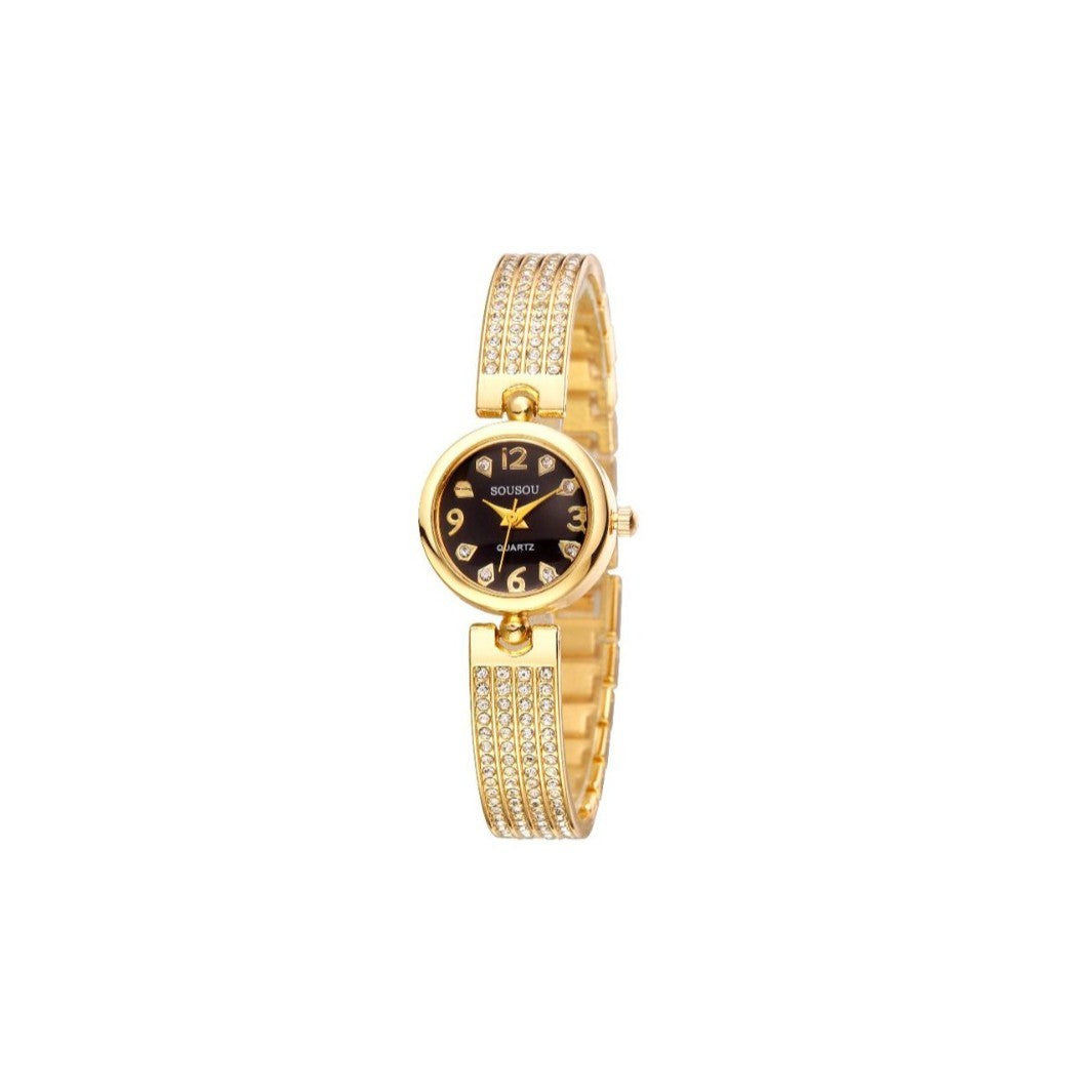 Women's Quartz Watch With Stainless Steel Strap And Buckle, Featuring Tempered Glass Mirror And Pointer Display