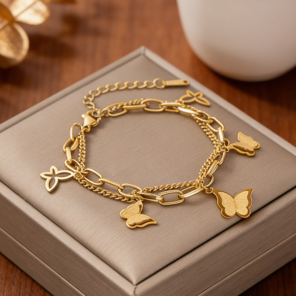 Sweet Animal Pattern Bracelet For Women In 304 Stainless Steel With 18K Real Gold Plated O-Link Chain