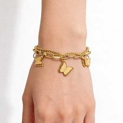 Sweet Animal Pattern Bracelet For Women In 304 Stainless Steel With 18K Real Gold Plated O-Link Chain