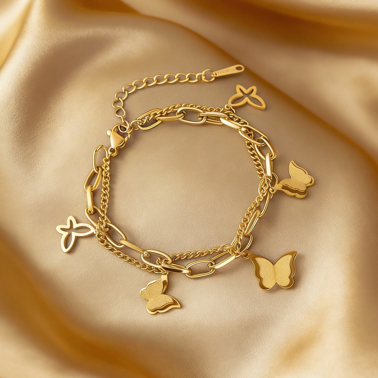 Sweet Animal Pattern Bracelet For Women In 304 Stainless Steel With 18K Real Gold Plated O-Link Chain