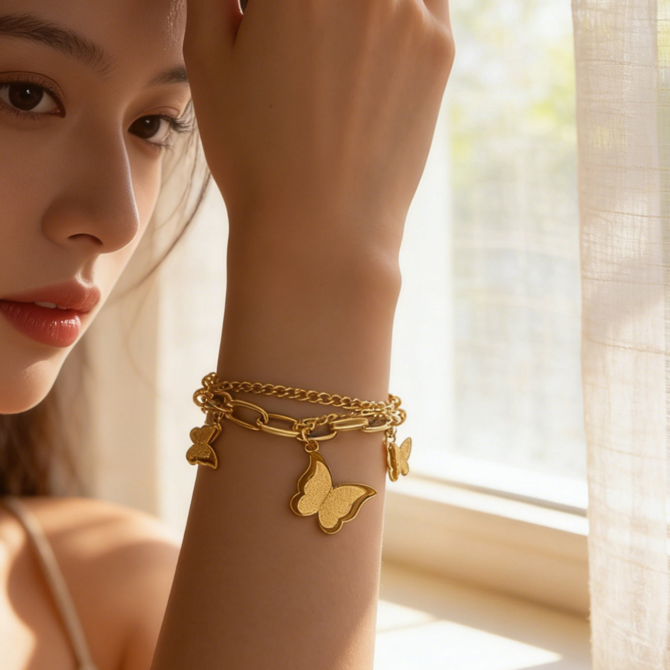 Sweet Animal Pattern Bracelet For Women In 304 Stainless Steel With 18K Real Gold Plated O-Link Chain