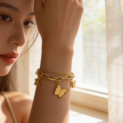 Sweet Animal Pattern Bracelet For Women In 304 Stainless Steel With 18K Real Gold Plated O-Link Chain