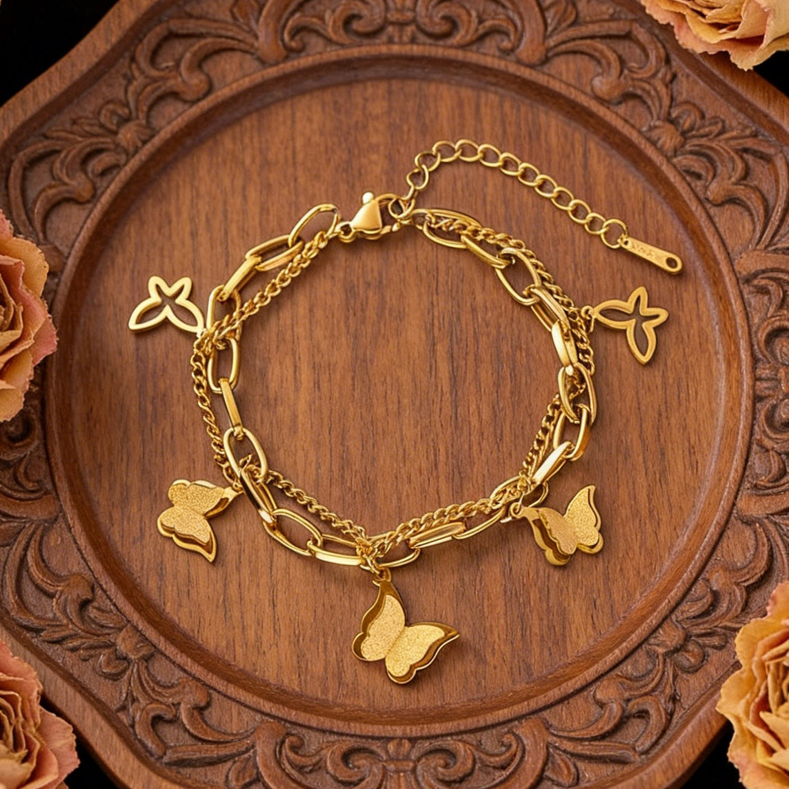 Sweet Animal Pattern Bracelet For Women In 304 Stainless Steel With 18K Real Gold Plated O-Link Chain