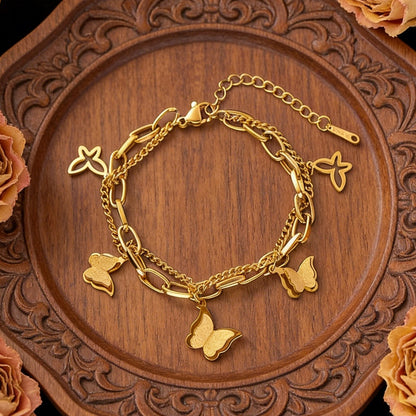 Sweet Animal Pattern Bracelet For Women In 304 Stainless Steel With 18K Real Gold Plated O-Link Chain