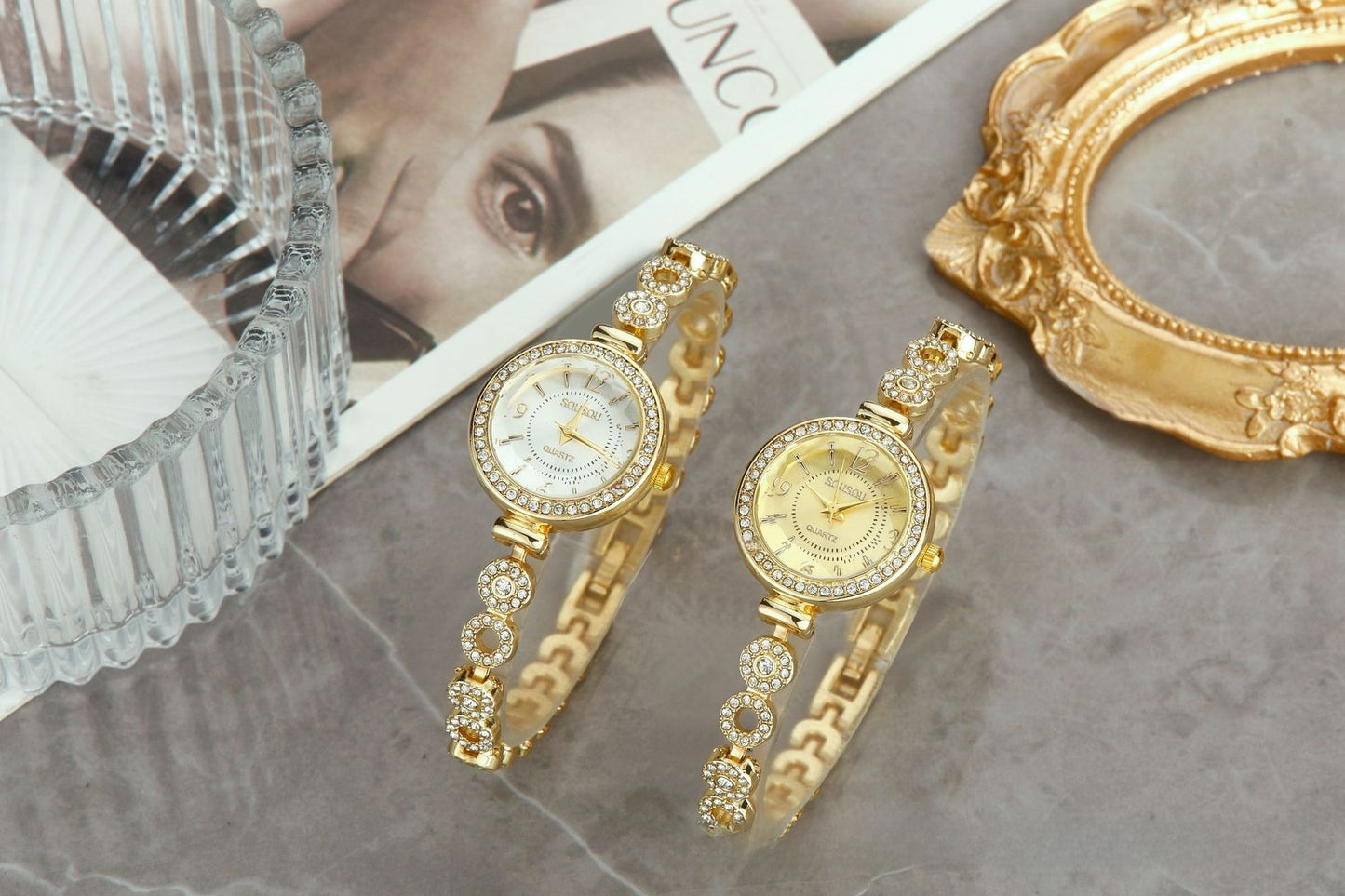 Women's Quartz Watch With Stainless Steel Strap And Buckle, Featuring Tempered Glass Mirror And Pointer Display