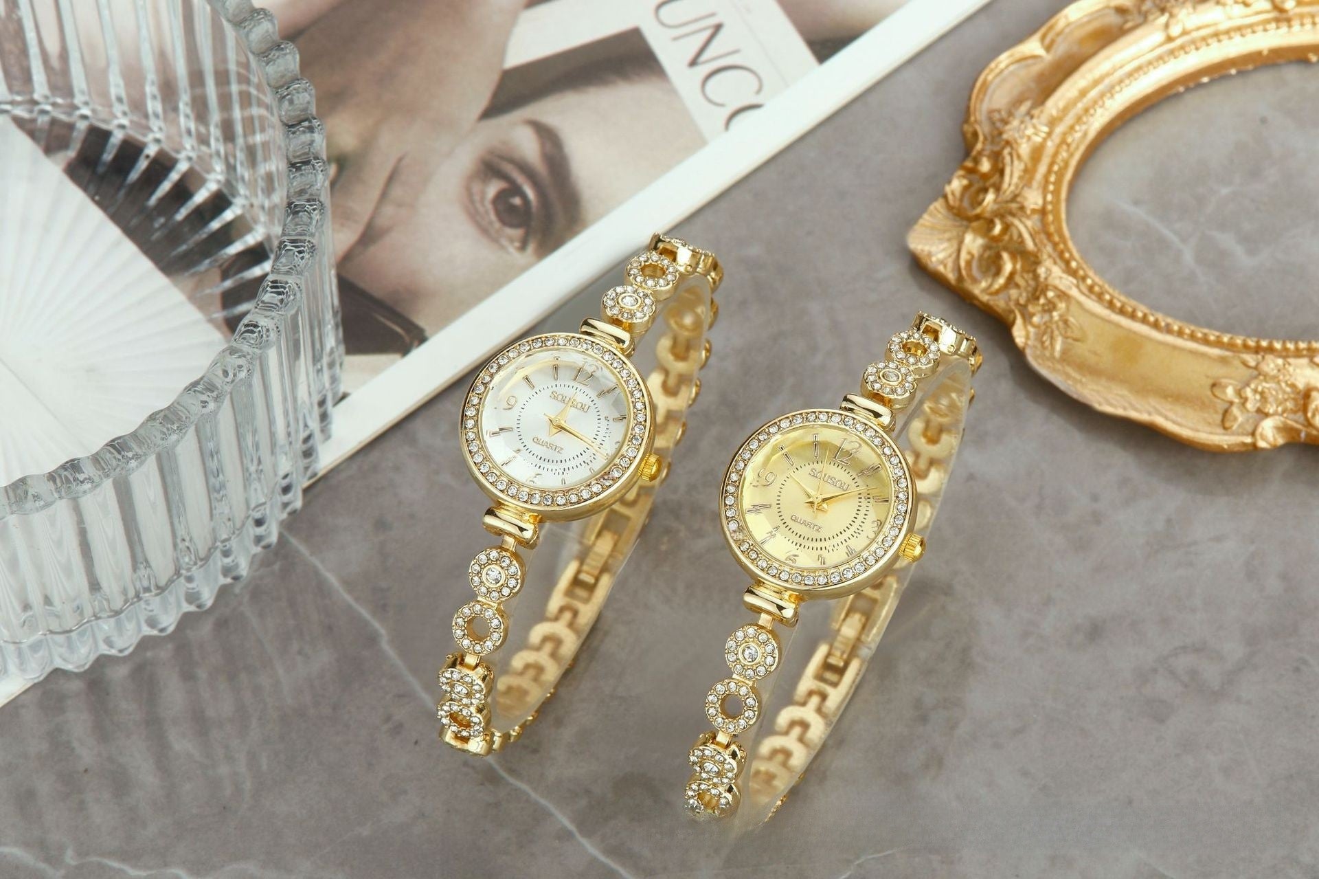 Women's Quartz Watch With Stainless Steel Strap And Buckle, Featuring Tempered Glass Mirror And Pointer Display