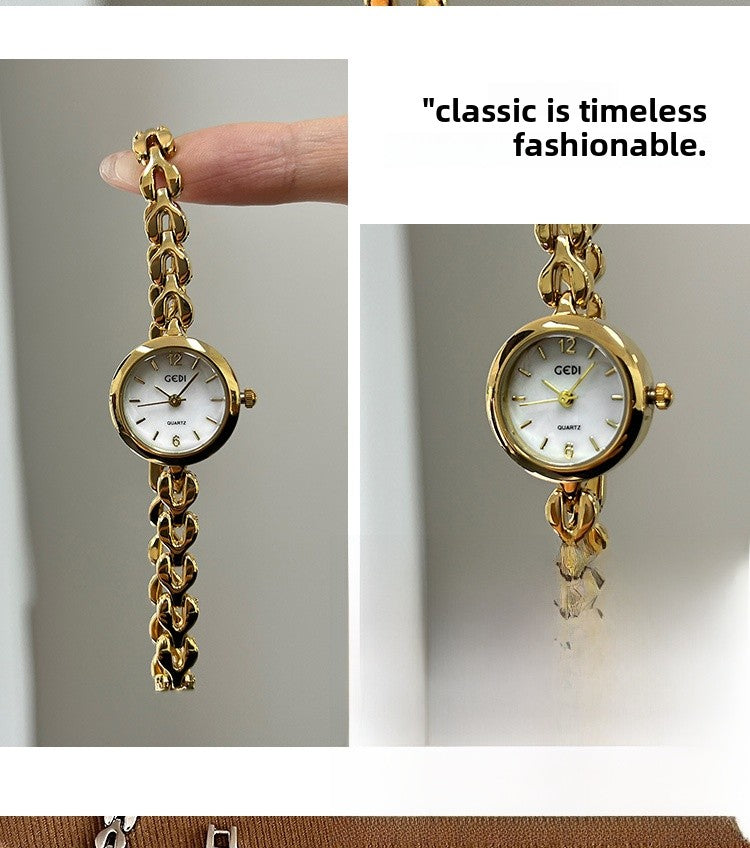 Women's Quartz Watch With Stainless Steel Strap And Jewelry Buckle, Featuring Tempered Glass Mirror And Pointer Display