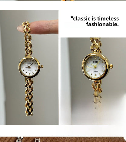 Women's Quartz Watch With Stainless Steel Strap And Jewelry Buckle, Featuring Tempered Glass Mirror And Pointer Display