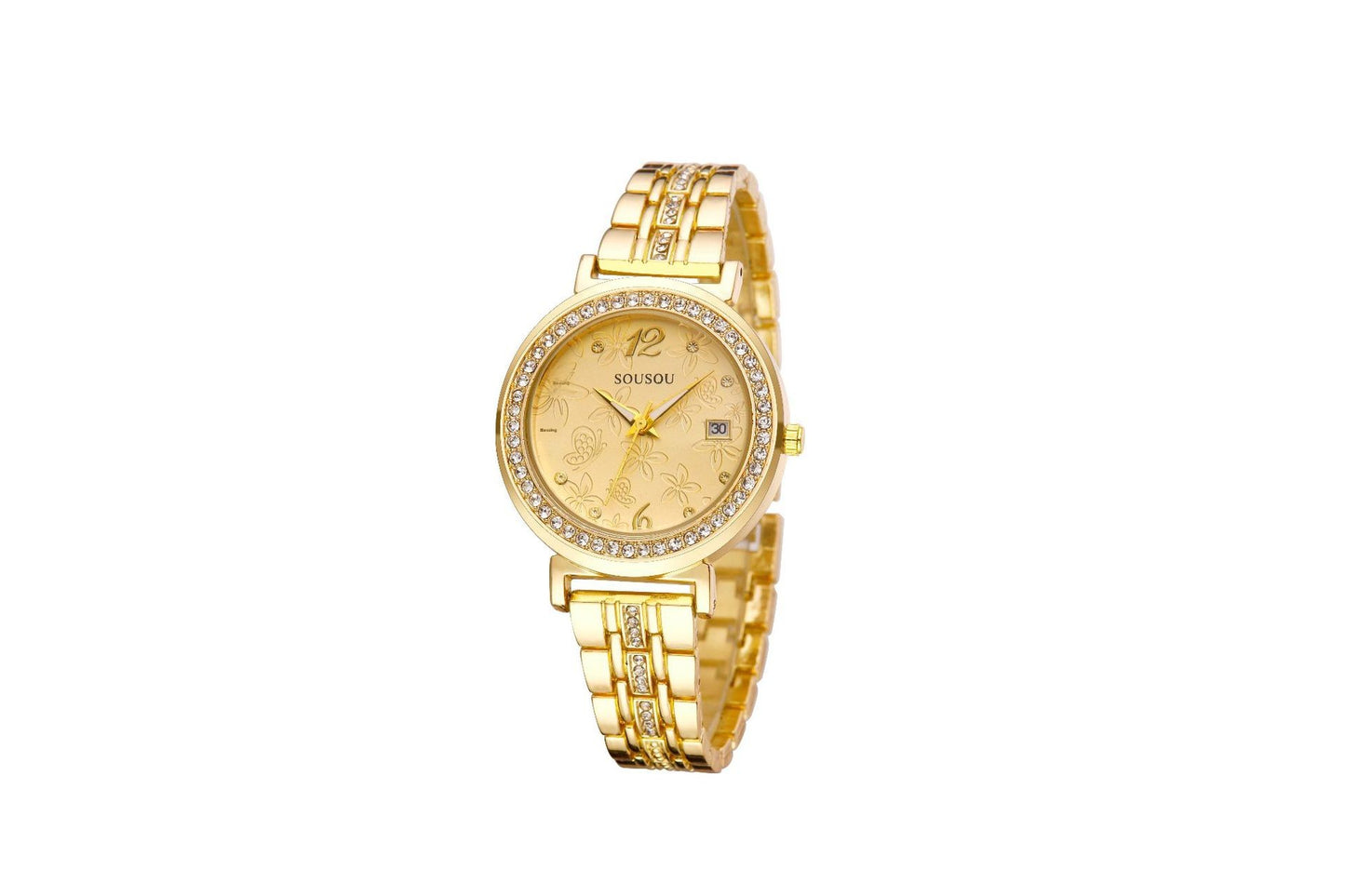 Women's Quartz Watch With Stainless Steel Strap And Buckle, Featuring Tempered Glass Mirror And Pointer Display