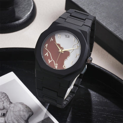 Unisex Quartz Watch With Plastic Strap And Butterfly Double Snap Buckle Featuring Ordinary Glass Mirror And Pointer Display