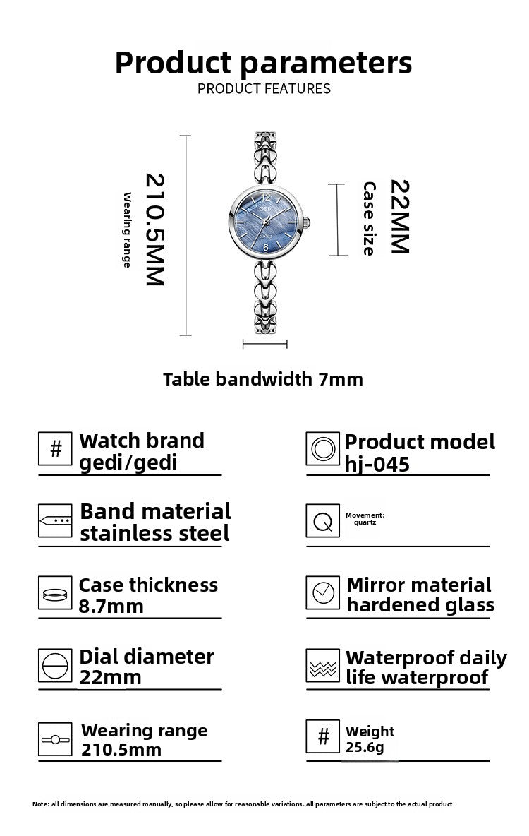 Women's Quartz Watch With Stainless Steel Strap And Jewelry Buckle, Featuring Tempered Glass Mirror And Pointer Display