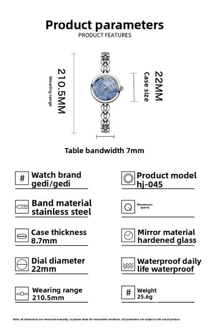 Women's Quartz Watch With Stainless Steel Strap And Jewelry Buckle, Featuring Tempered Glass Mirror And Pointer Display