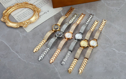 Women's Quartz Watch With Stainless Steel Strap And Buckle, Featuring Tempered Glass Mirror And Pointer Display
