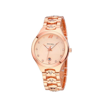 Women's Quartz Watch With Stainless Steel Strap And Buckle, Featuring Tempered Glass Mirror And Pointer Display