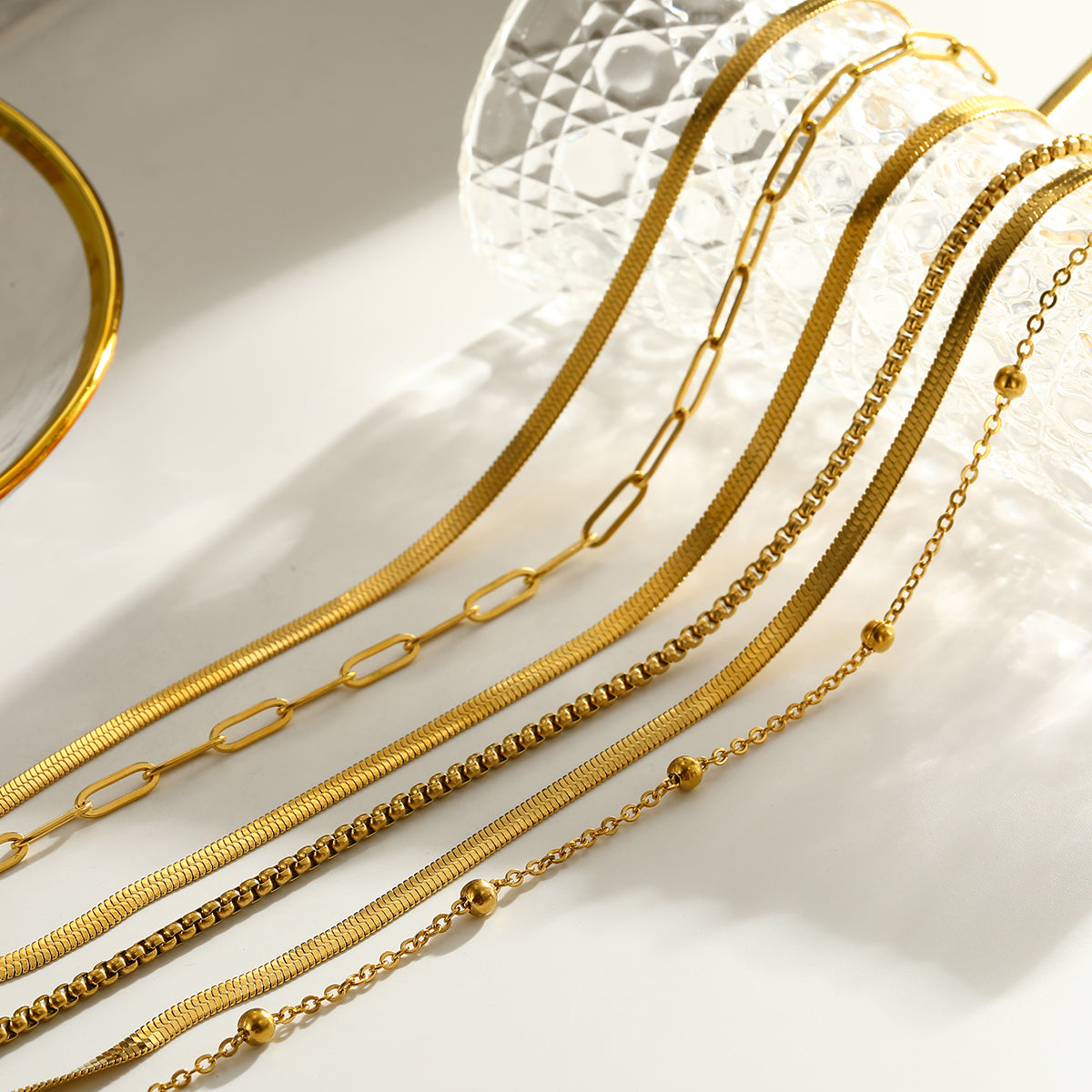 Solid Color Double Layer Necklaces For Women In 201 Stainless Steel With Electroplated 18K Real Gold Plated Flat Snake Chain