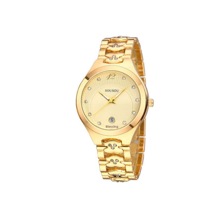 Women's Quartz Watch With Stainless Steel Strap And Buckle, Featuring Tempered Glass Mirror And Pointer Display