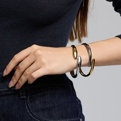 Color Block Bangle For Women Featuring Waterproof Non Tarnish Craft With 18K Real Gold Plated Electroplated Finish