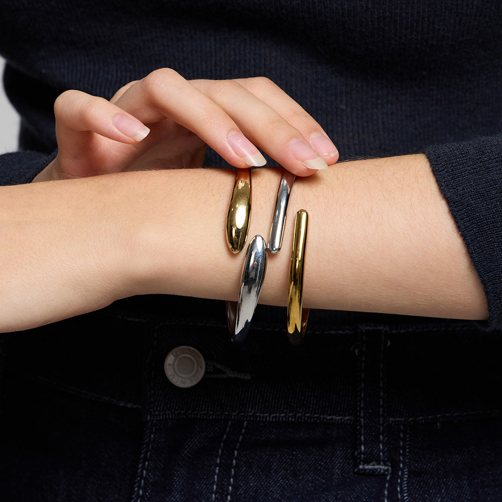 Color Block Bangle For Women Featuring Waterproof Non Tarnish Craft With 18K Real Gold Plated Electroplated Finish