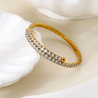 Elegant Women's Bangle For Gem Lovers, 18K Real Gold Plated With Zircon Inlay
