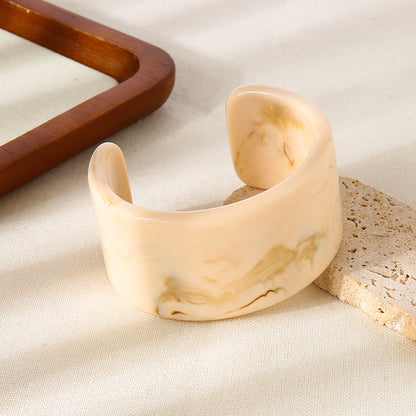 Handmade Maillard Style Wide Bracelet For Women, Resin Bangle Available In Beige