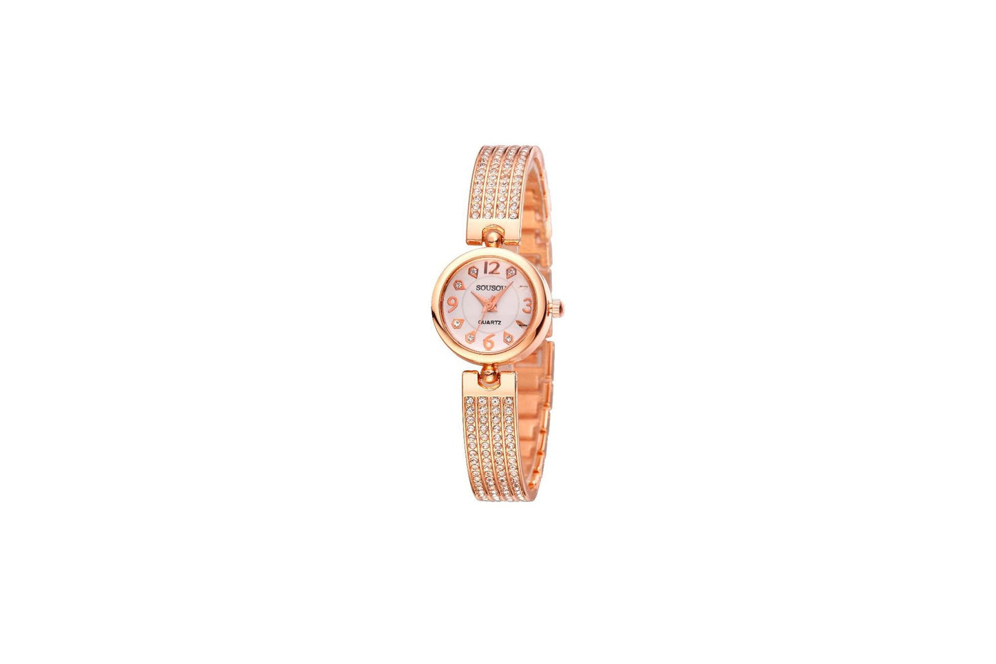 Women's Quartz Watch With Stainless Steel Strap And Buckle, Featuring Tempered Glass Mirror And Pointer Display