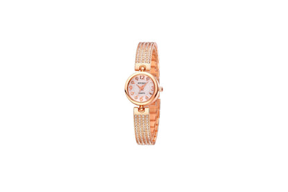 Women's Quartz Watch With Stainless Steel Strap And Buckle, Featuring Tempered Glass Mirror And Pointer Display