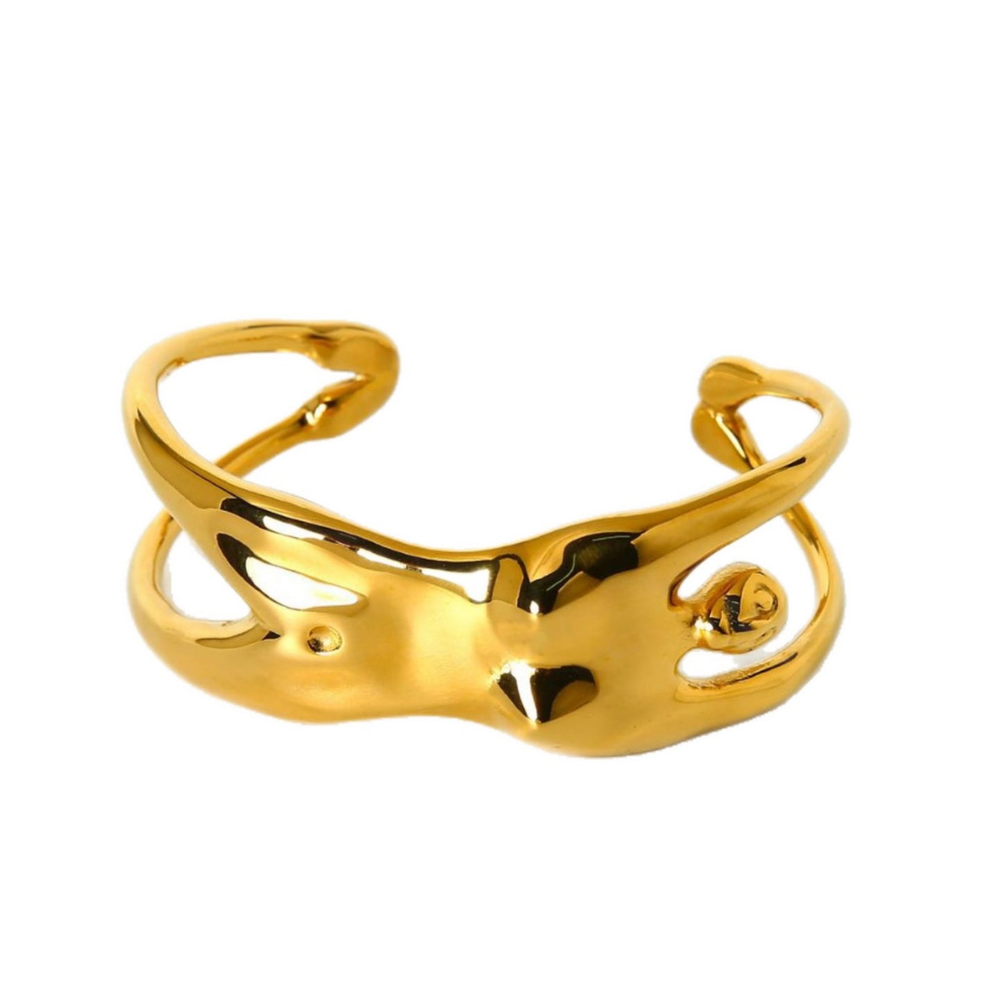 For Women Irregular Bangle Featuring 18K Real Gold Electroplated Finish In Elegant Golden Tone