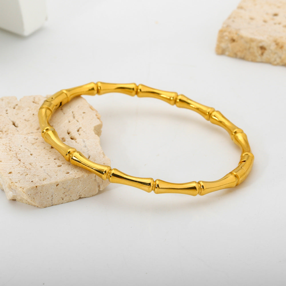 Geometric Bangle For Women In Titanium Steel Featuring Waterproof Non Tarnish Electroplated Gold Plating Process