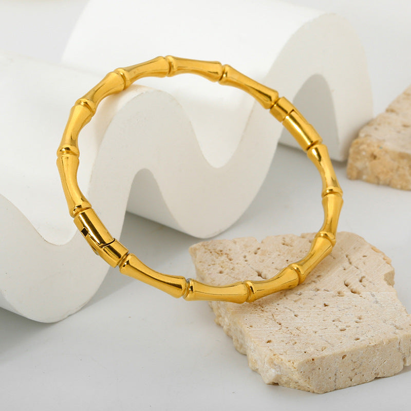 Geometric Bangle For Women In Titanium Steel Featuring Waterproof Non Tarnish Electroplated Gold Plating Process