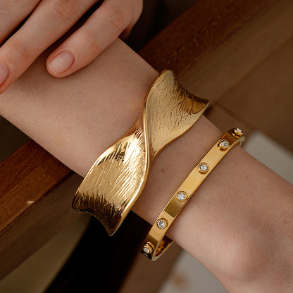 Round Bangle For Women Featuring 18K Real Gold Plated Finish With Sparkling Rhinestones In Golden Tone