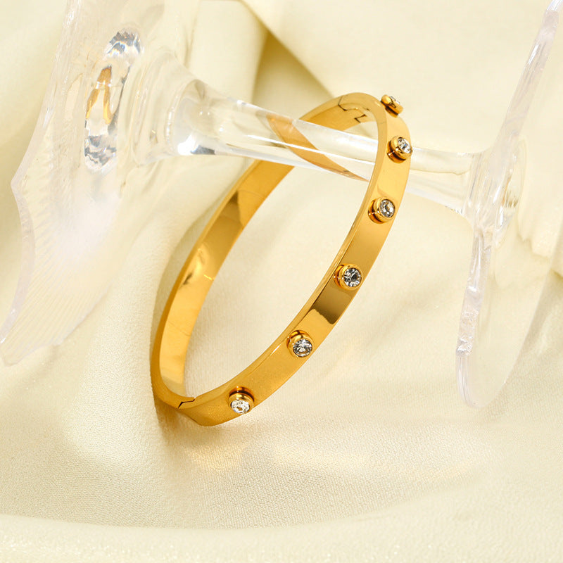 Round Bangle For Women Featuring 18K Real Gold Plated Finish With Sparkling Rhinestones In Golden Tone