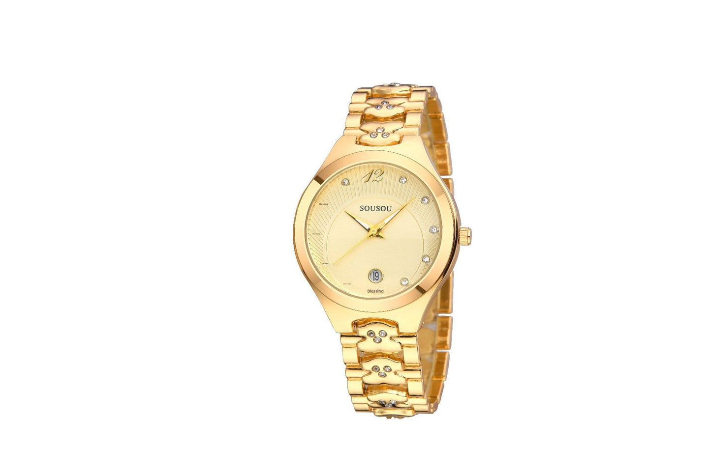 Women's Quartz Watch With Stainless Steel Strap And Buckle, Featuring Tempered Glass Mirror And Pointer Display