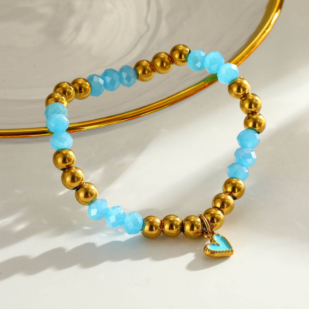 Sweet Round Bracelet For Valentine's Day Featuring 303 Stainless Steel With 18K Real Gold Plated Beaded Chain