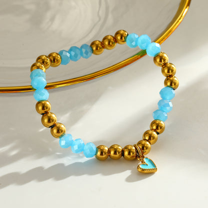 Sweet Round Bracelet For Valentine's Day Featuring 303 Stainless Steel With 18K Real Gold Plated Beaded Chain