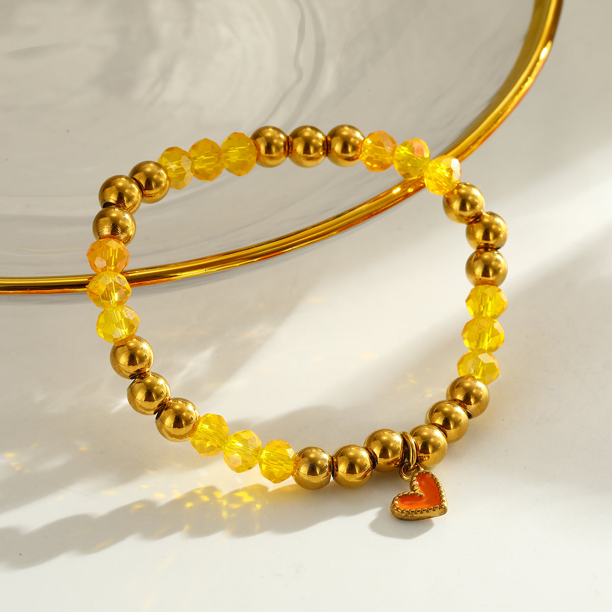 Sweet Round Bracelet For Valentine's Day Featuring 303 Stainless Steel With 18K Real Gold Plated Beaded Chain