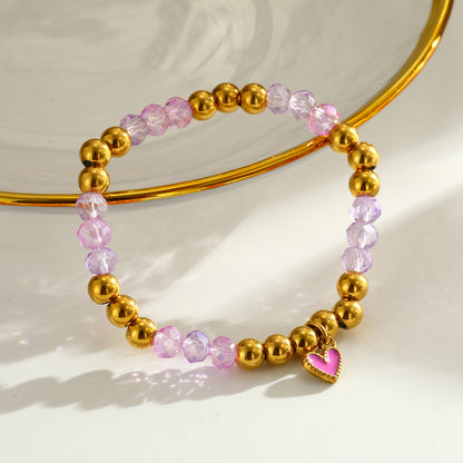 Sweet Round Bracelet For Valentine's Day Featuring 303 Stainless Steel With 18K Real Gold Plated Beaded Chain