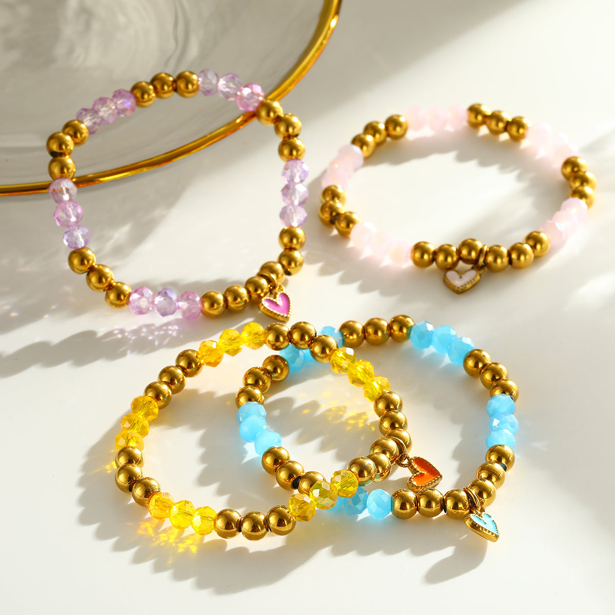 Sweet Round Bracelet For Valentine's Day Featuring 303 Stainless Steel With 18K Real Gold Plated Beaded Chain