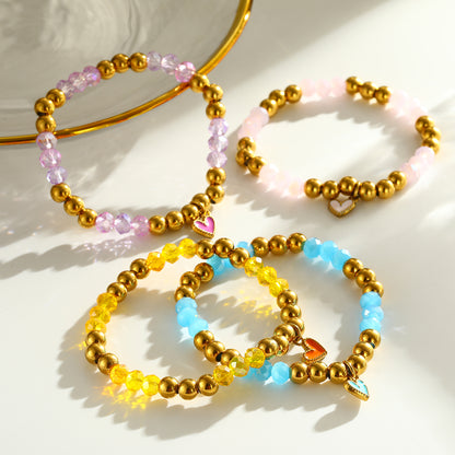 Sweet Round Bracelet For Valentine's Day Featuring 303 Stainless Steel With 18K Real Gold Plated Beaded Chain