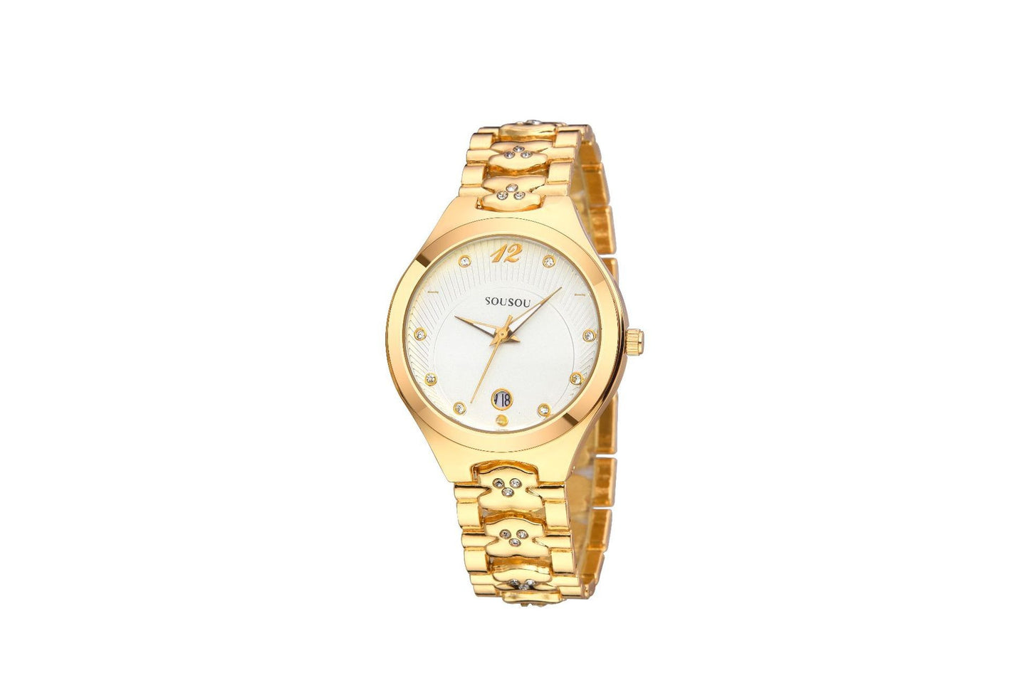 Women's Quartz Watch With Stainless Steel Strap And Buckle, Featuring Tempered Glass Mirror And Pointer Display