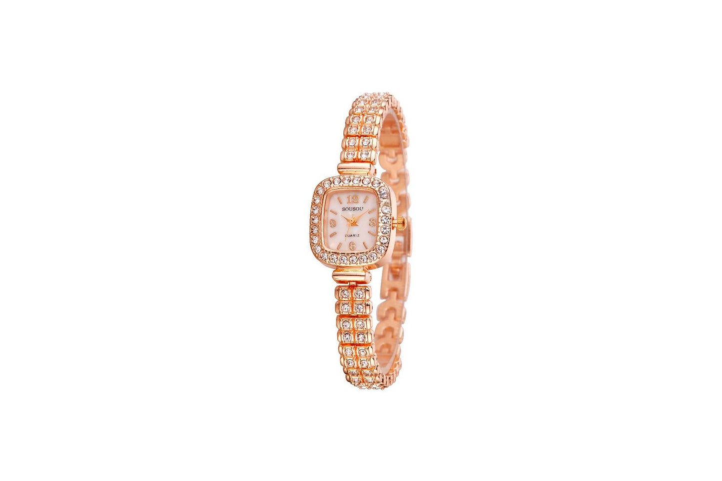 Women's Quartz Watch With Stainless Steel Strap And Buckle, Featuring Tempered Glass Mirror And Pointer Display