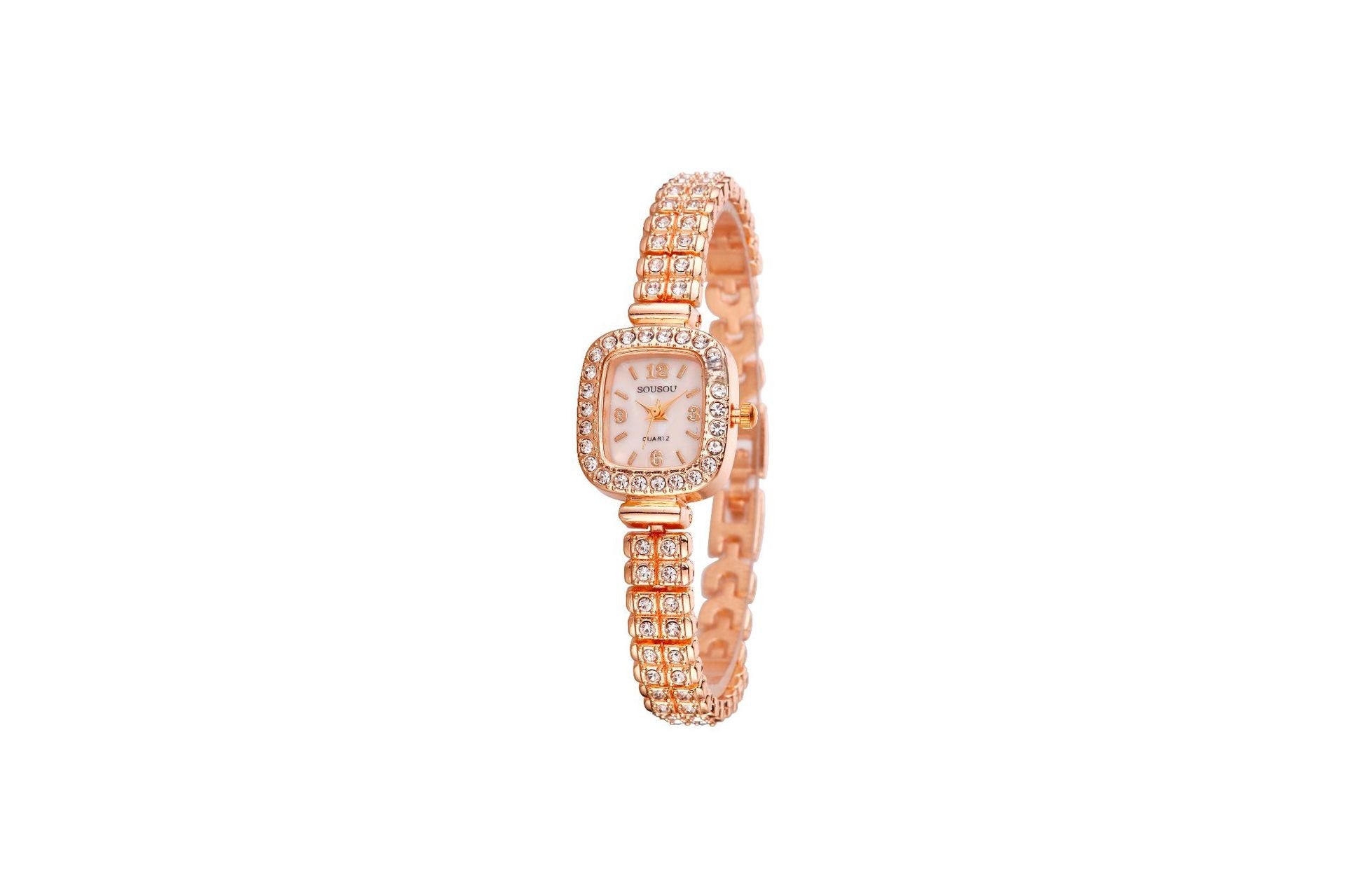 Women's Quartz Watch With Stainless Steel Strap And Buckle, Featuring Tempered Glass Mirror And Pointer Display