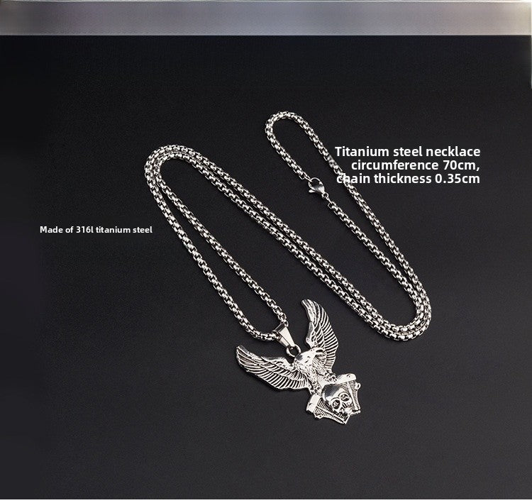 Eagle Pendant Necklace For Unisex Featuring Hip-Hop Style In Durable Titanium Steel With Box Chain