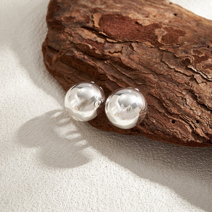 Polished Copper Semicircle Stud Earrings For Women With Real Gold Plating In Casual Style
