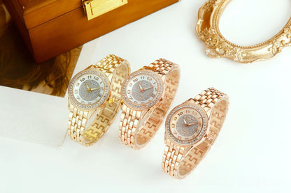 Women's Quartz Watch With Stainless Steel Strap And Horseshoe Buckle, Featuring Tempered Glass Mirror And Pointer Display