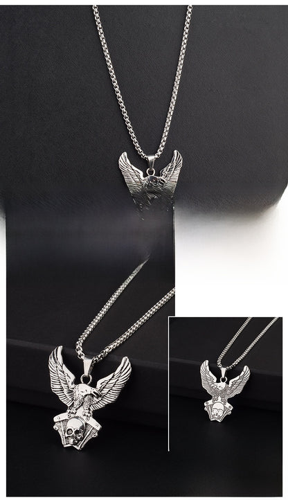 Eagle Pendant Necklace For Unisex Featuring Hip-Hop Style In Durable Titanium Steel With Box Chain