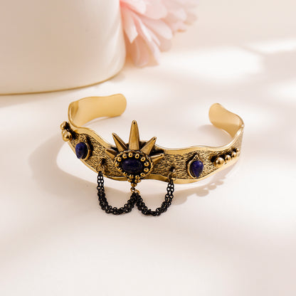 Geometric Bangle For Women Made Of 304 Stainless Steel Featuring Electroplated 18K Real Gold Plated And Zircon Inlay