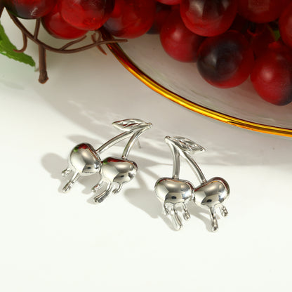 Cherry For Women Simple Style Stud Earrings Made Of 304 Stainless Steel With Electroplated Finish
