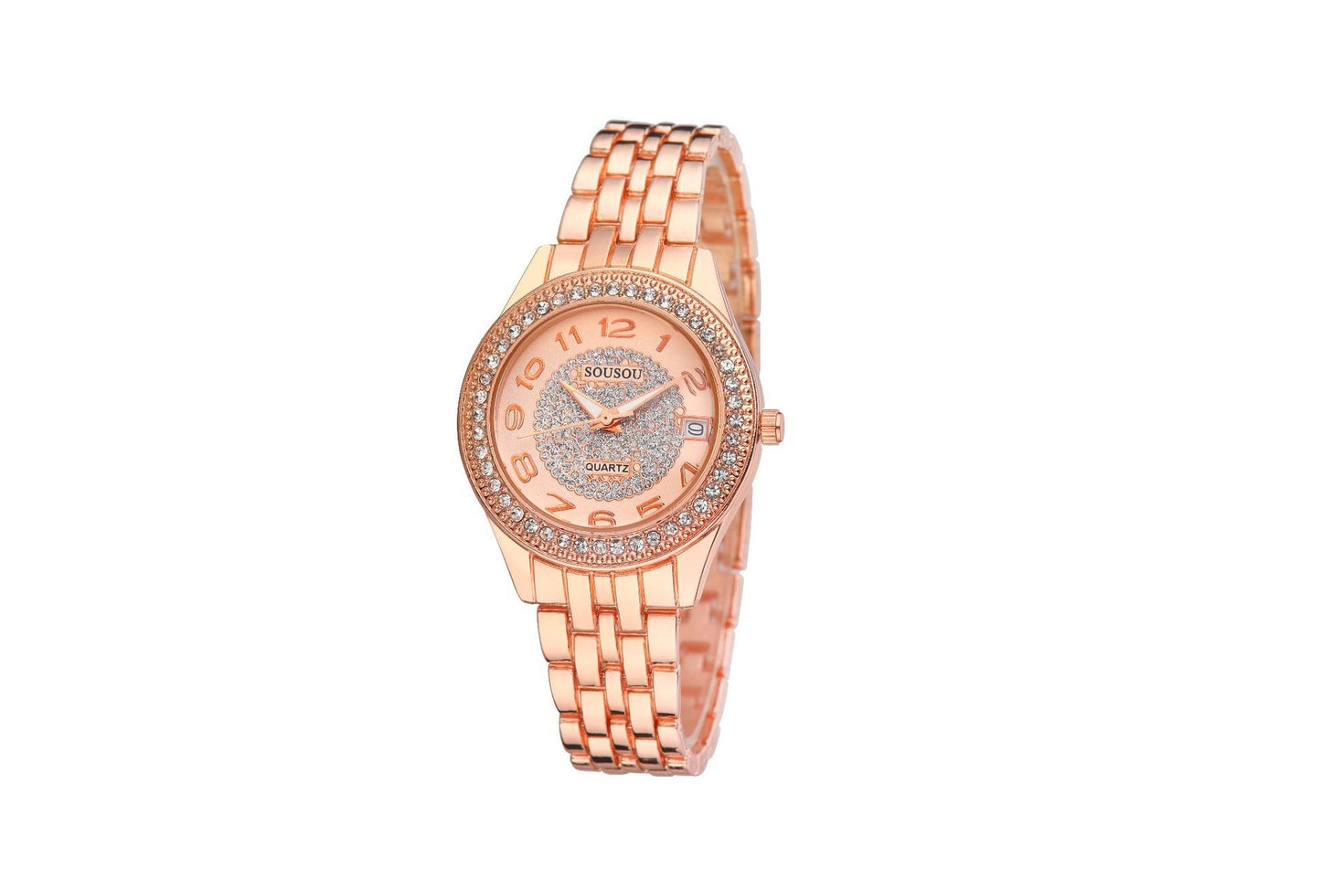 Women's Quartz Watch With Stainless Steel Strap And Horseshoe Buckle, Featuring Tempered Glass Mirror And Pointer Display
