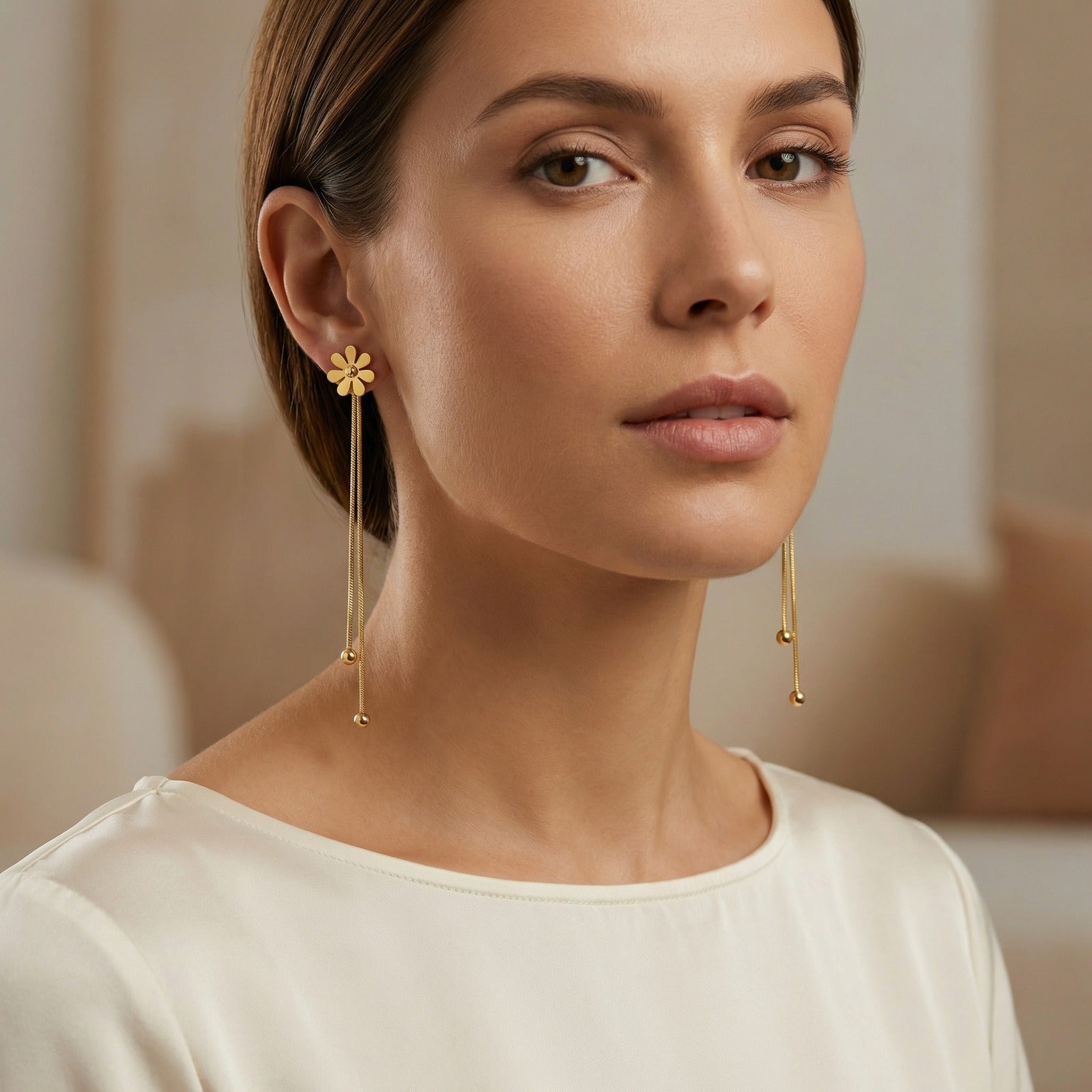 Flowers Earrings For Women In IG Style, Waterproof Non Tarnish 201 Stainless Steel With 18K Real Gold Plated