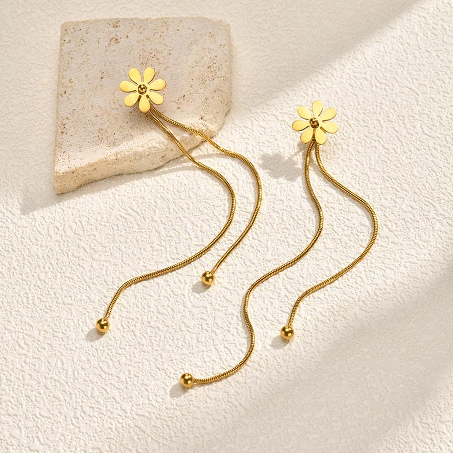 Flowers Earrings For Women In IG Style, Waterproof Non Tarnish 201 Stainless Steel With 18K Real Gold Plated
